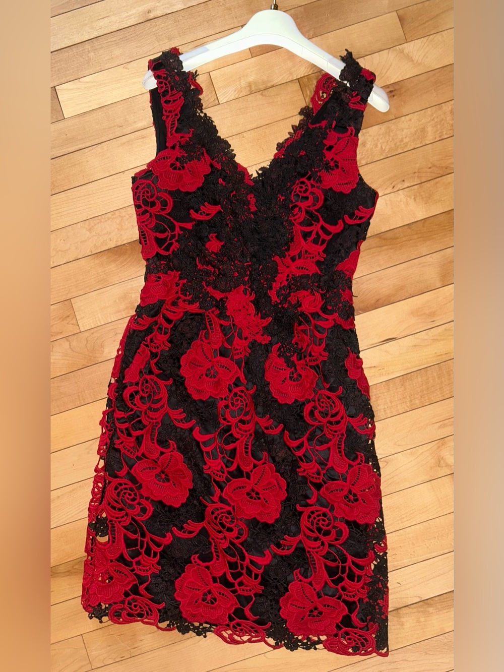 KOBI HALPERIN Bailey Floral-Lace Dress Black/Red Size 4